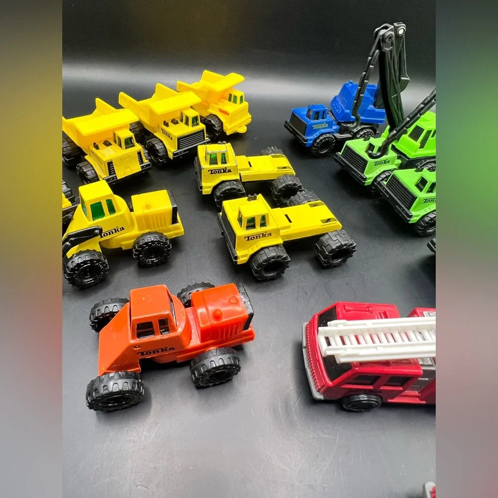 Tonka-Construction/Rescue‎ Vehicle Set-Red,Yellow, Green,Set of 14, 1992 & 1994